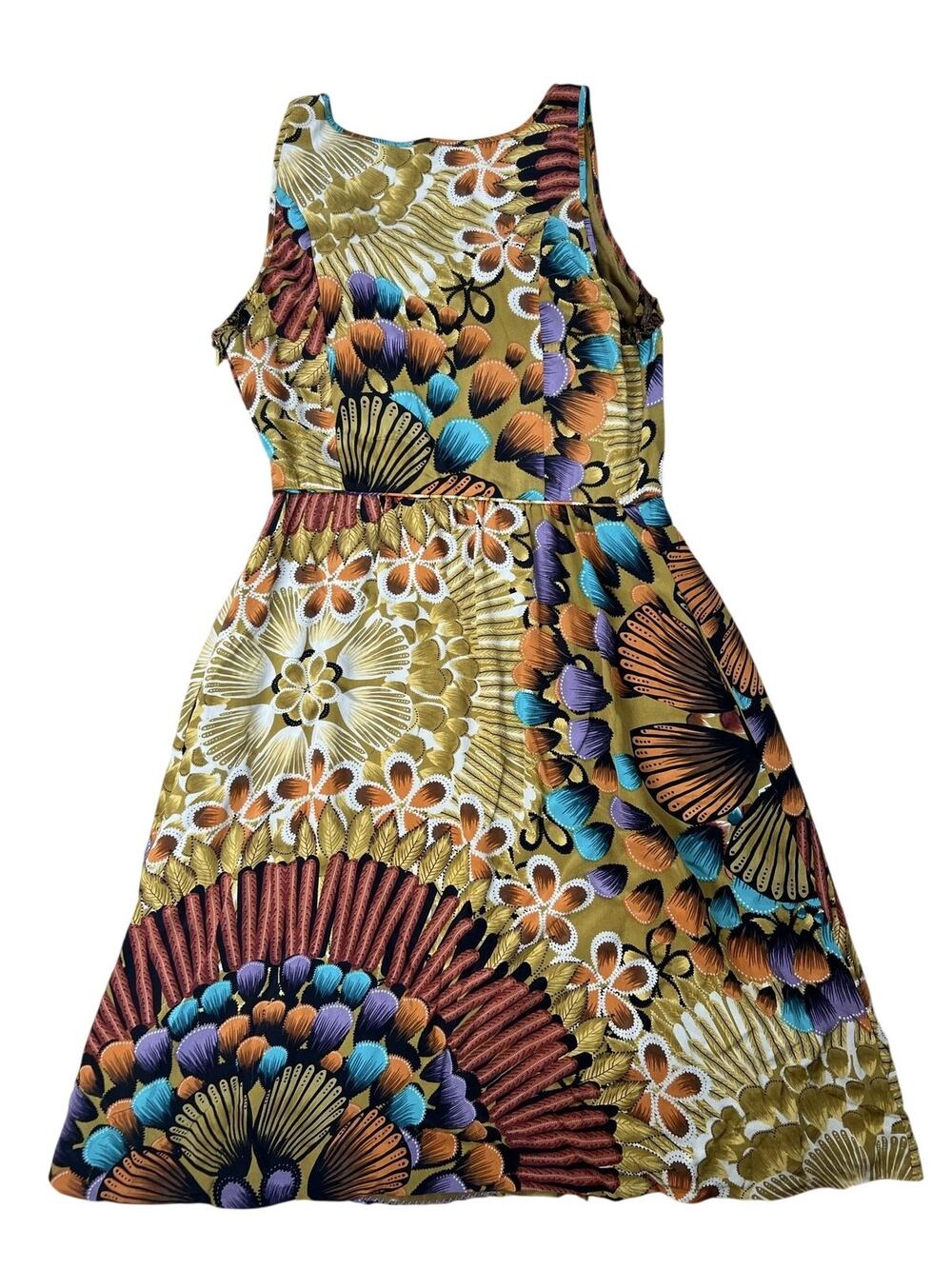 Edme & Esyllte Dress Womens 4 Gold Floral Fit & Flare Scoop Neck Lined Silk